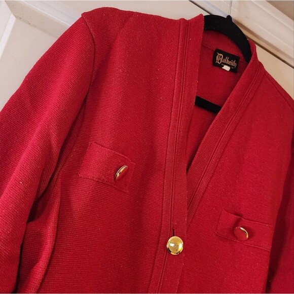Dalkieth made in UK wool red button up heavyweight cardigan sweater L - Picture 3 of 6